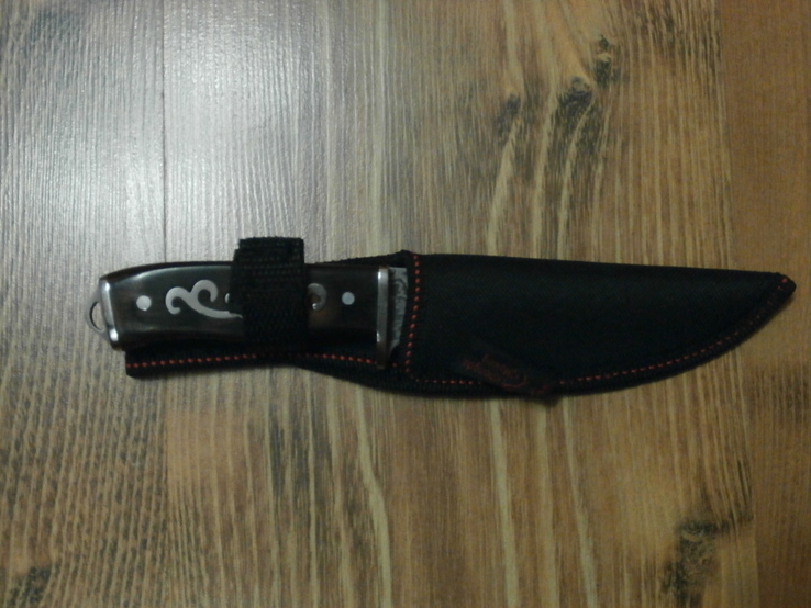 Нож для охоты туризма рыбалки "Дамаск" деревянная ручка узор гравировка Н-70 чехол 21,5см, фото №6