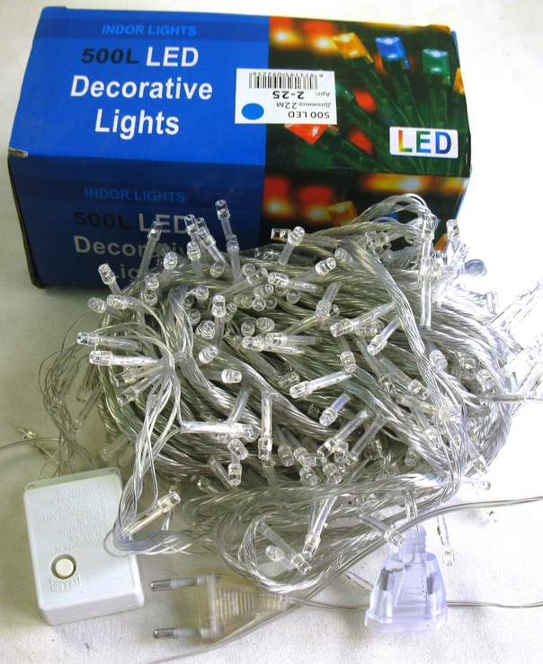 Новогодняя гирлянда . 500 LED лампочек синего цвета свечения , на бело прозрачном кабеле ., фото №4