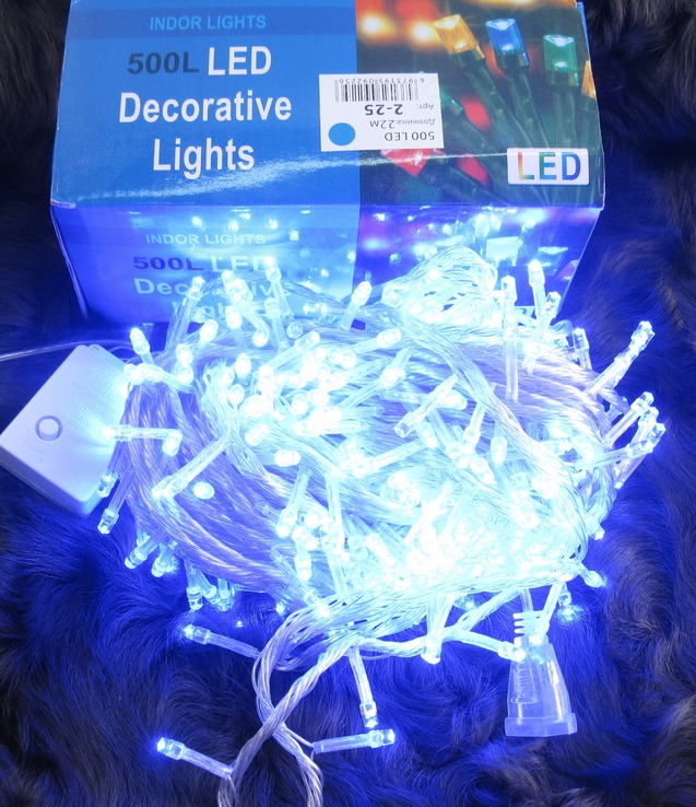 Новогодняя гирлянда . 500 LED лампочек синего цвета свечения , на бело прозрачном кабеле ., фото №6