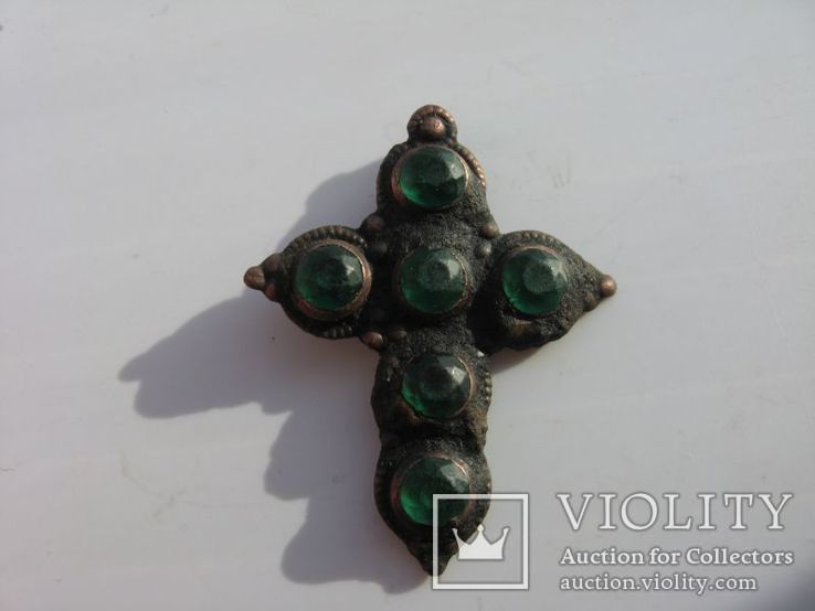Крест козацкий с зелеными камнями, фото №3