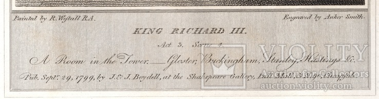 Старинная гравюра. Шекспир. "Ричард III", акт III. 1803 год. (42 на 32 см.). Оригинал., фото №5