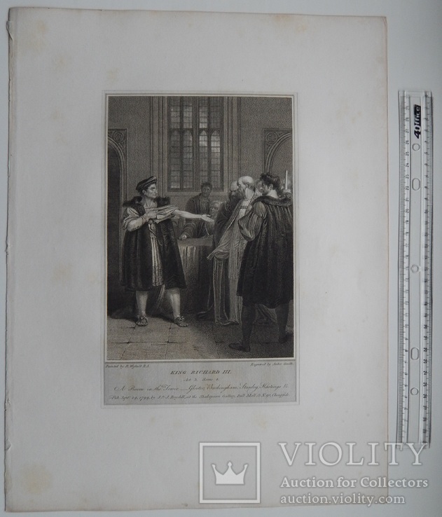 Старинная гравюра. Шекспир. "Ричард III", акт III. 1803 год. (42 на 32 см.). Оригинал., фото №6