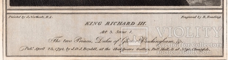 Старинная гравюра. Шекспир. "Ричард III", акт III. 1803 год. (42 на 32 см.). Оригинал., фото №5