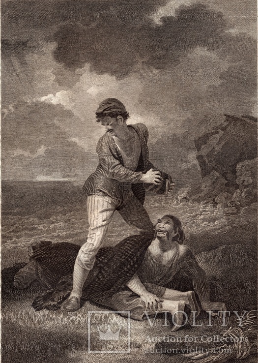 Старинная гравюра. Шекспир. "Буря", акт II. 1803 год. (42 на 32 см.). Оригинал., фото №2