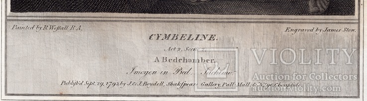 Старинная гравюра. Шекспир. "Цимбелин", акт II. 1803 год. (42 на 32 см.). Оригинал., фото №5