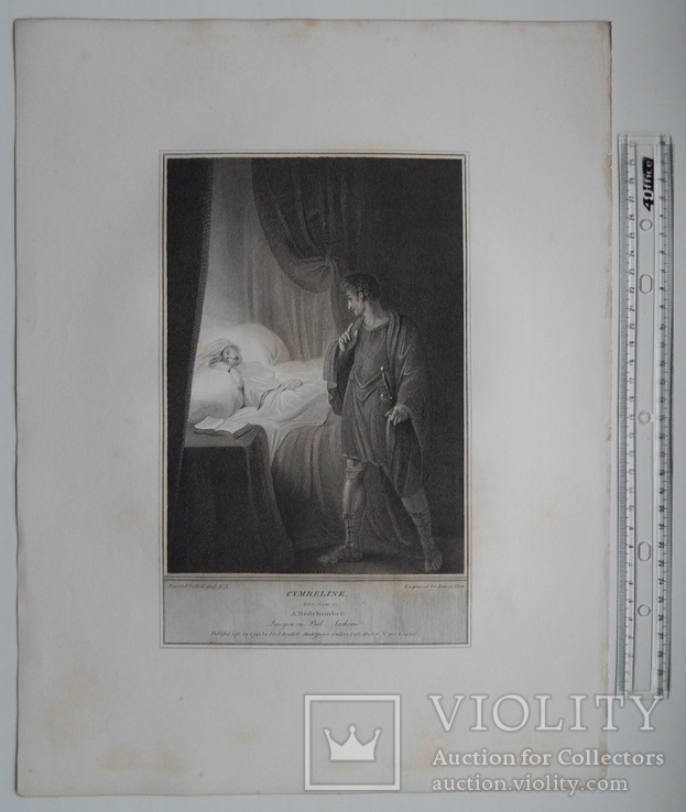 Старинная гравюра. Шекспир. "Цимбелин", акт II. 1803 год. (42 на 32 см.). Оригинал., фото №6
