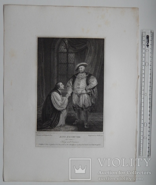 Старинная гравюра. Шекспир. "Генрих VIII", акт V. 1803 год. (42 на 32 см.). Оригинал., фото №6
