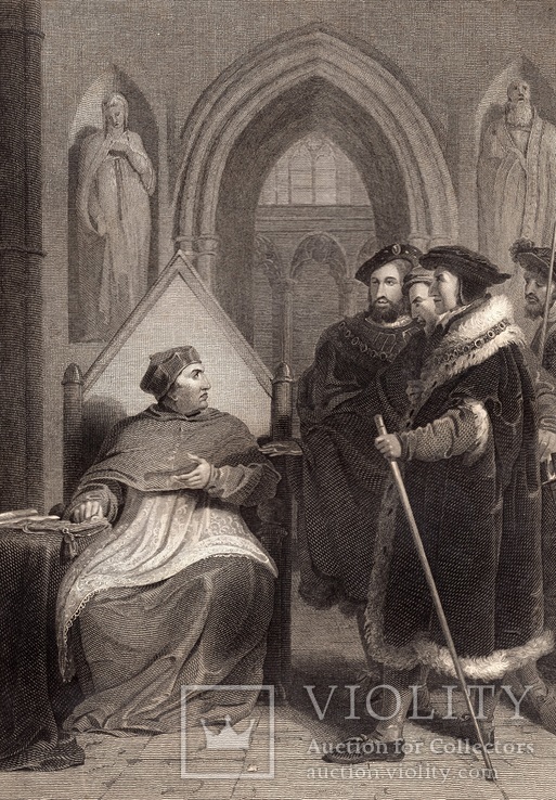 Старинная гравюра. Шекспир. "Генрих VIII", акт III. 1803 год. (42 на 32 см.). Оригинал., фото №2