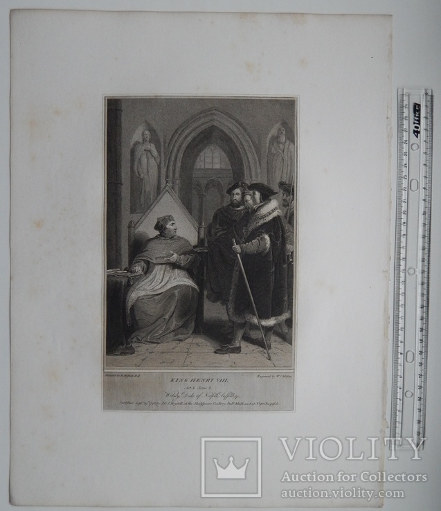 Старинная гравюра. Шекспир. "Генрих VIII", акт III. 1803 год. (42 на 32 см.). Оригинал., фото №6