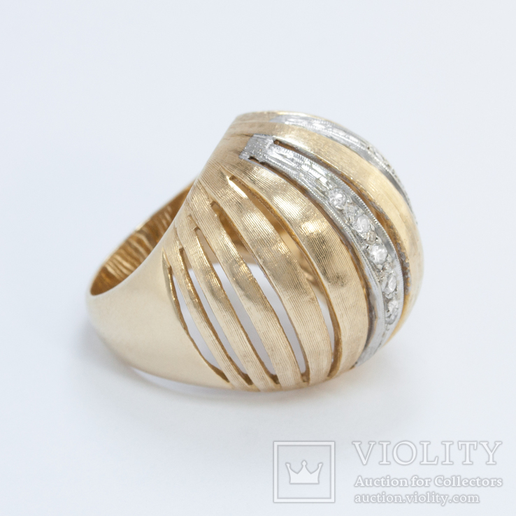 Винтажное золотое кольцо-сфера с бриллиантами, фото №2
