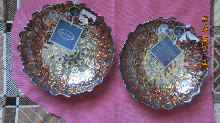 Два блюда цветного стекла декорированные серебром, фото №2