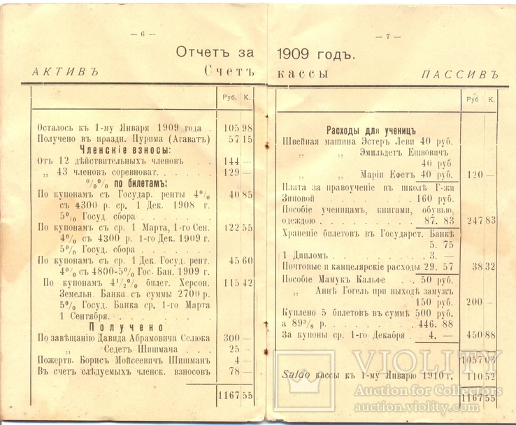 Отчеть общества пособия караимским девицам Николаев 1909, фото №6