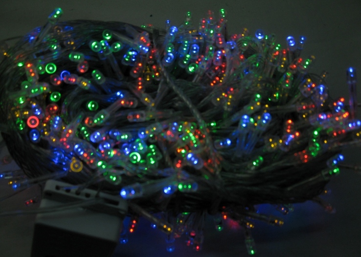Гирлянда разноцветная 500 LED лампочек , прозрачный сетевой кабель ., photo number 7