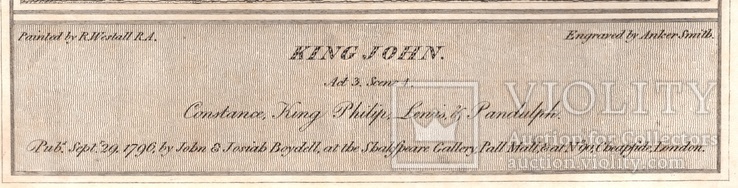 Старинная гравюра. Шекспир. "Король Иоанн", акт III. 1803 год. (42 на 32 см.). Оригинал., фото №5