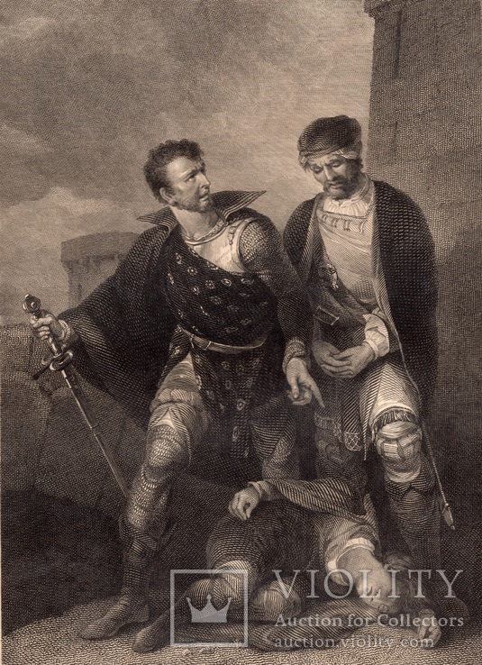 Старинная гравюра. Шекспир. "Король Иоанн", акт IV. 1803 год. (42 на 32 см.). Оригинал., фото №2