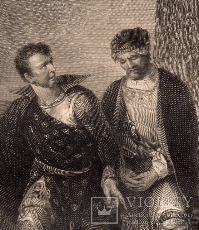 Старинная гравюра. Шекспир. "Король Иоанн", акт IV. 1803 год. (42 на 32 см.). Оригинал., фото №3