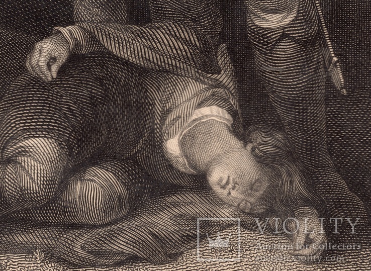 Старинная гравюра. Шекспир. "Король Иоанн", акт IV. 1803 год. (42 на 32 см.). Оригинал., фото №4
