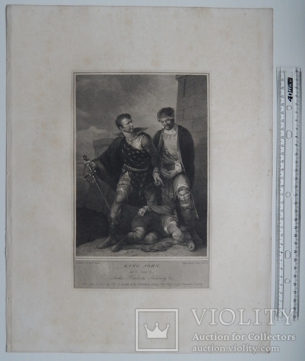 Старинная гравюра. Шекспир. "Король Иоанн", акт IV. 1803 год. (42 на 32 см.). Оригинал., фото №6