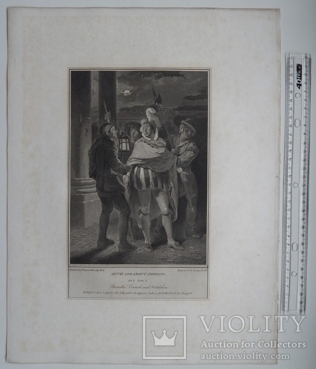Старинная гравюра. Шекспир. "Много шума из ничего". 1803 год. (42 на 32 см.). Оригинал., фото №6