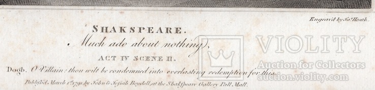 Старинная гравюра. Шекспир. "Много шума из ничего". 1803 год. (42 на 32 см.). Оригинал., фото №5