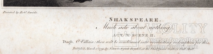 Старинная гравюра. Шекспир. "Много шума из ничего". 1803 год. (42 на 32 см.). Оригинал., фото №6