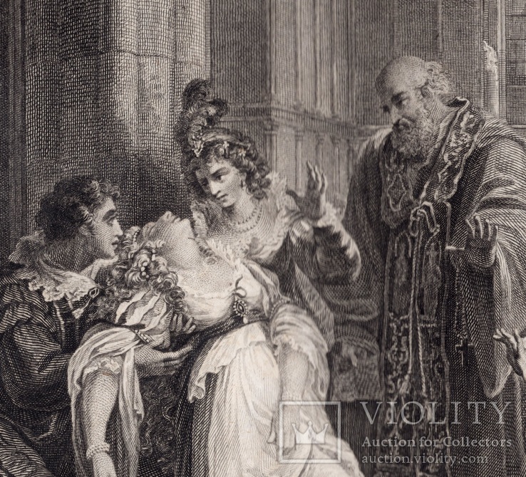 Старинная гравюра. Шекспир. "Много шума из ничего". 1803 год. (42 на 32 см.). Оригинал., фото №3