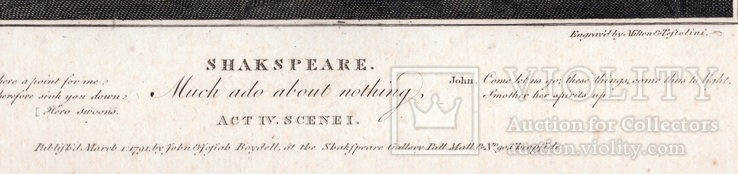 Старинная гравюра. Шекспир. "Много шума из ничего". 1803 год. (42 на 32 см.). Оригинал., фото №5