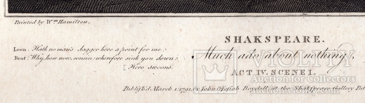 Старинная гравюра. Шекспир. "Много шума из ничего". 1803 год. (42 на 32 см.). Оригинал., фото №6