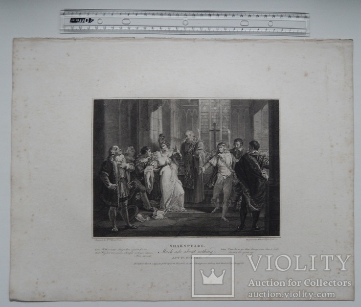 Старинная гравюра. Шекспир. "Много шума из ничего". 1803 год. (42 на 32 см.). Оригинал., фото №7