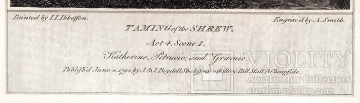 Старинная гравюра. Шекспир. "Укрощение строптивой". 1803 год. (42 на 32 см.). Оригинал., фото №5