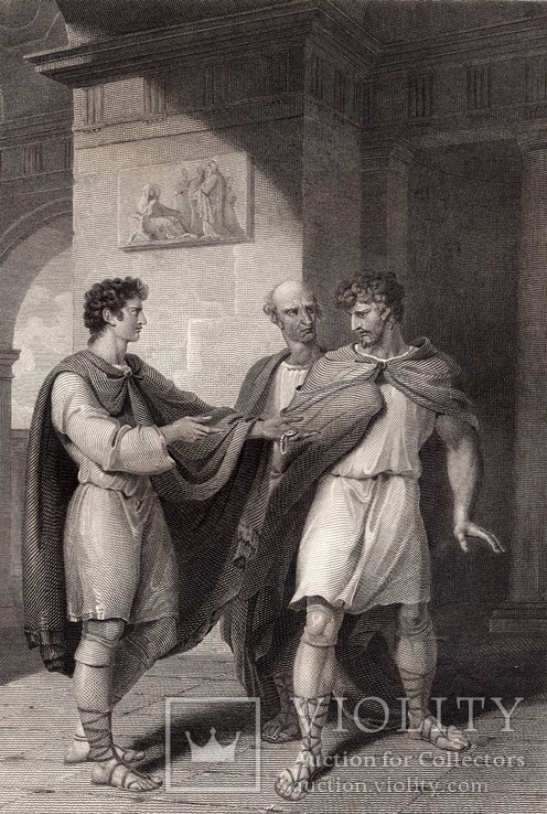 Старинная гравюра. Шекспир. "Цимбелин", акт II. 1803 год. (42 на 32 см.). Оригинал., фото №2