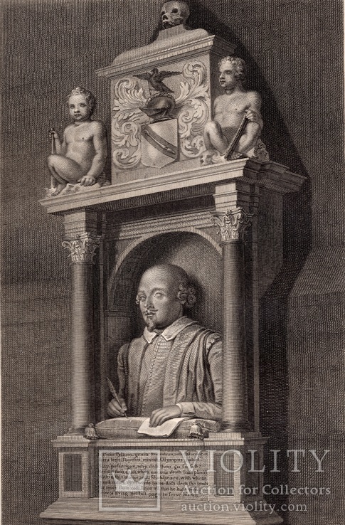 Старинная гравюра. Шекспир. Монумент Шекспиру. 1803 год. (42 на 32 см.). Оригинал., фото №2