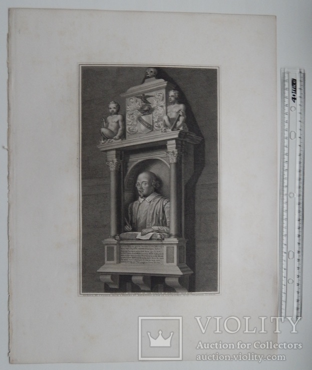 Старинная гравюра. Шекспир. Монумент Шекспиру. 1803 год. (42 на 32 см.). Оригинал., фото №5