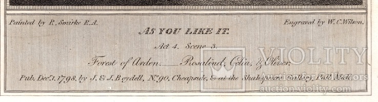 Старинная гравюра. Шекспир. "Как вам это понравится". 1803 год. (42 на 32 см.). Оригинал., фото №5