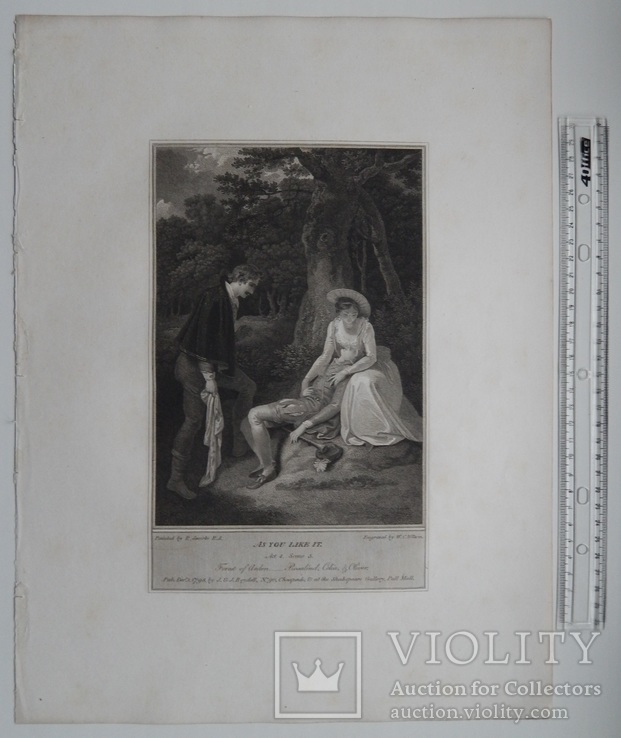 Старинная гравюра. Шекспир. "Как вам это понравится". 1803 год. (42 на 32 см.). Оригинал., фото №6