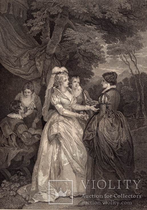 Старинная гравюра. Шекспир. "Бесплодные усилия любви". 1803 год. (42 на 32 см.). Оригинал., фото №2