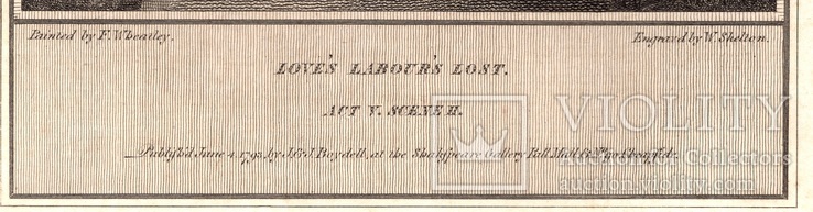 Старинная гравюра. Шекспир. "Бесплодные усилия любви". 1803 год. (42 на 32 см.). Оригинал., фото №5