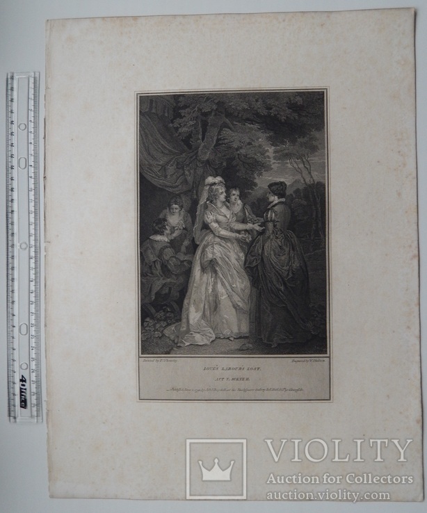 Старинная гравюра. Шекспир. "Бесплодные усилия любви". 1803 год. (42 на 32 см.). Оригинал., фото №6