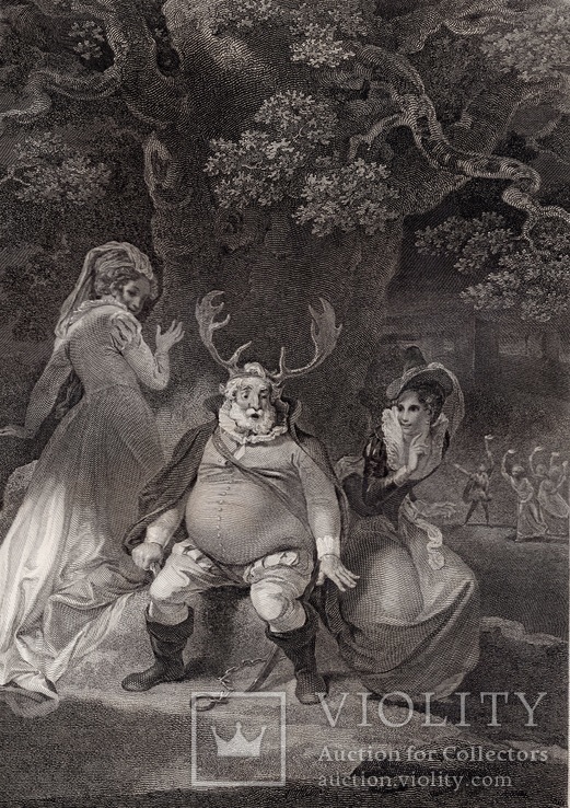 Старинная гравюра. Шекспир. "Виндзорские проказницы". 1803 год. (42 на 32 см.). Оригинал., фото №2