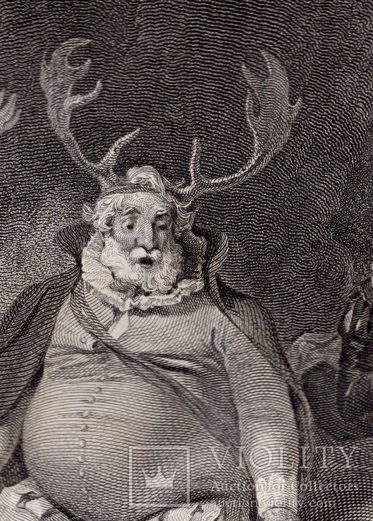 Старинная гравюра. Шекспир. "Виндзорские проказницы". 1803 год. (42 на 32 см.). Оригинал., фото №3