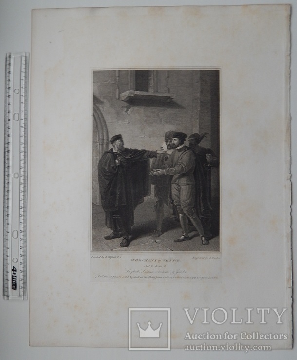 Старинная гравюра. Шекспир. "Венецианский купец". 1803 год. (42 на 32 см.). Оригинал., фото №6