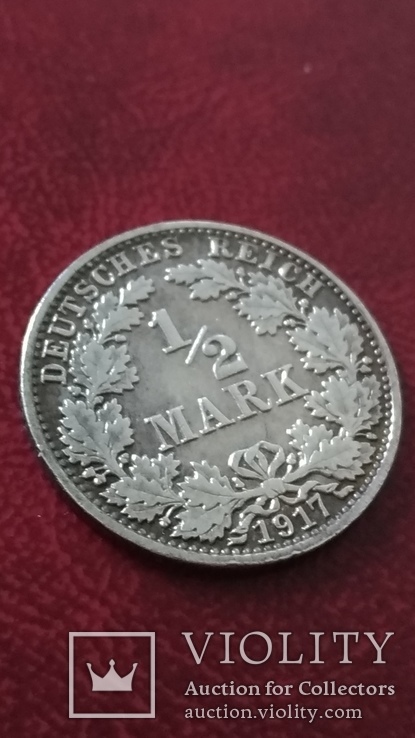 1/2 марки 1917 года. Германия. Серебро., фото №3