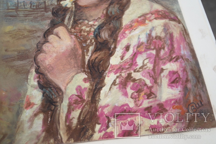 Картина Девушка с цветком Шаркевич 1989 акварель, фото №8