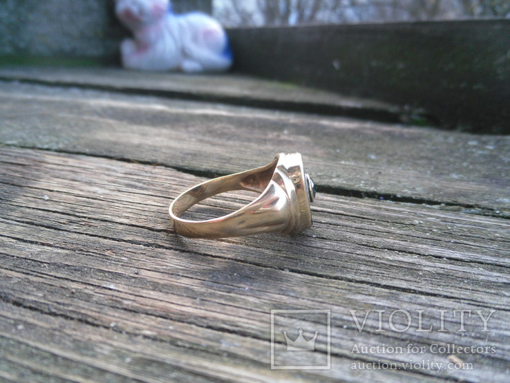 Золотое кольцо с голубым бриллиантом, фото №7