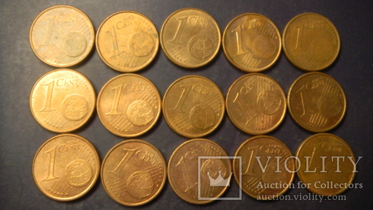 1 євроцент Іспанія (порічниця), 15шт, всі різні, фото №3