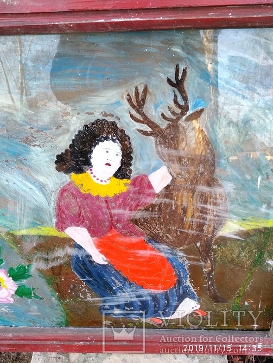 Картина на стекле с девушка с оленем, фото №5