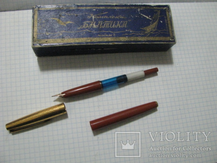 Перьевая ручка с золотым пером (0,42 гр. 583 пр.) + коробка от комплекта " балтика", фото №2