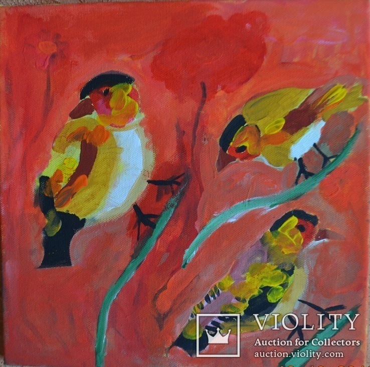Картина "Пташки", 30х30 см., акрилові фарби, жовтень 2019 р., Ярослав Береза, 7 років, фото №2