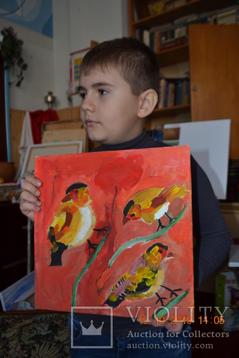 Картина "Пташки", 30х30 см., акрилові фарби, жовтень 2019 р., Ярослав Береза, 7 років, фото №8