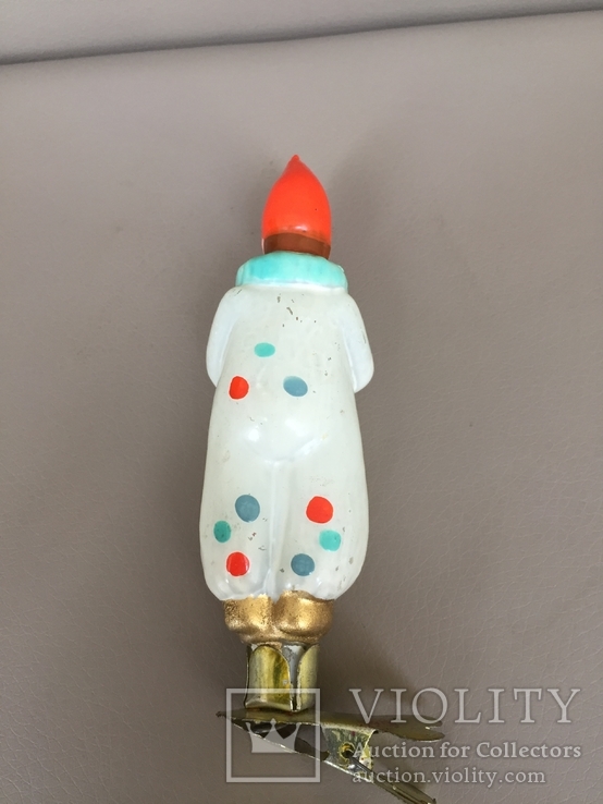 Елочная игрушка "Клоун играет на дудочке" на прищепке, фото №3